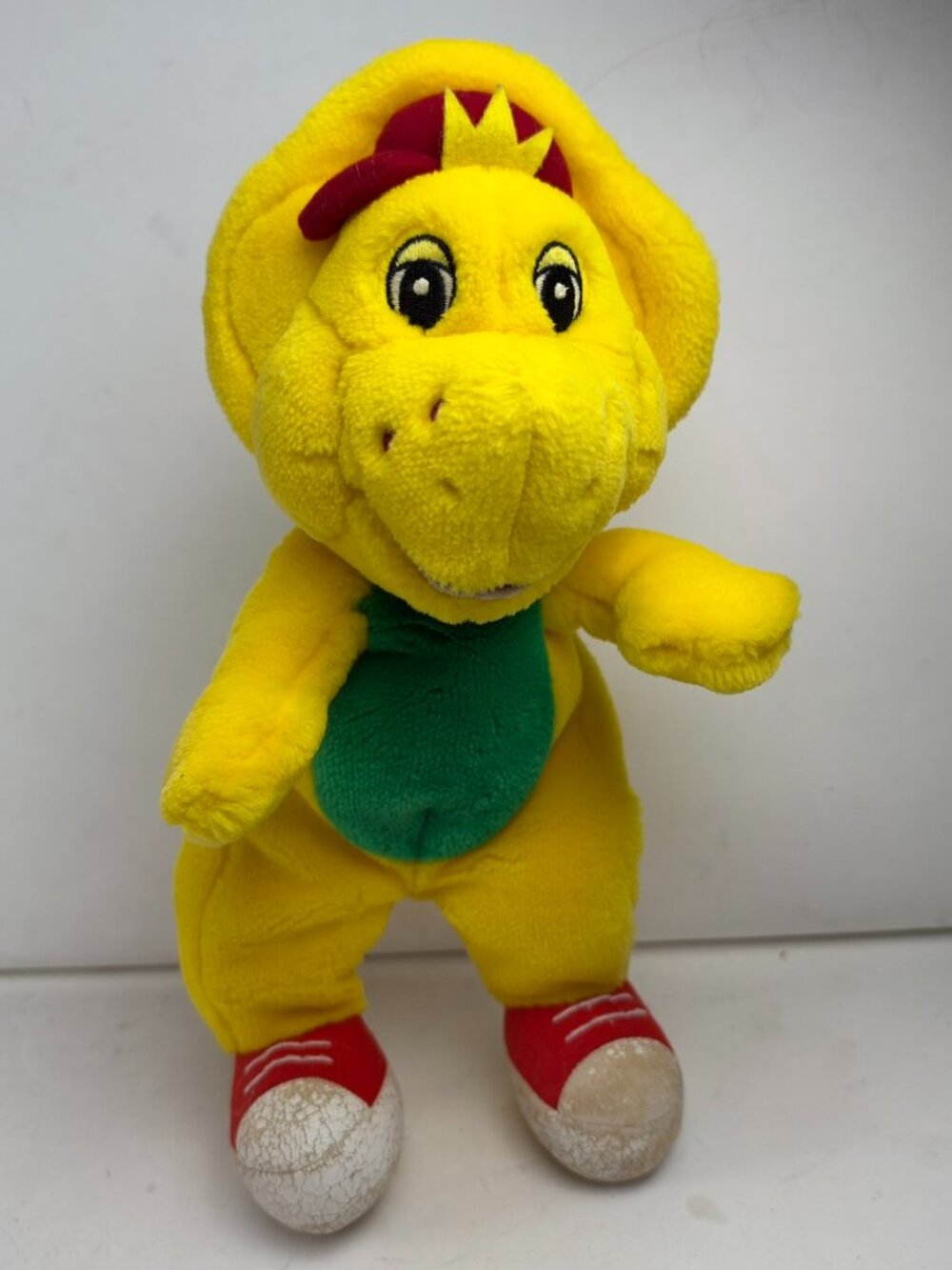 VTG Barney and Friends BJ Yellow Triceratops Plush Stuffed Animal 10 Inch Flaws